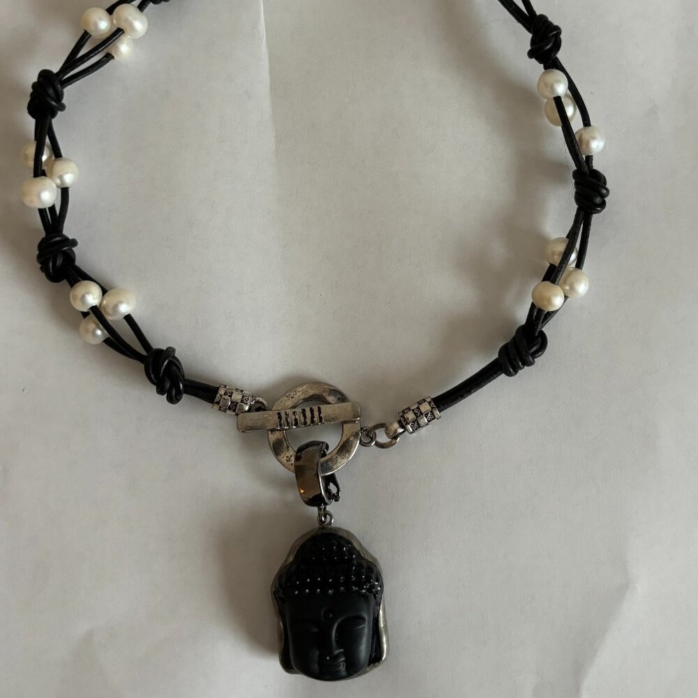 Pearl and Leather Necklace with removable  Charm